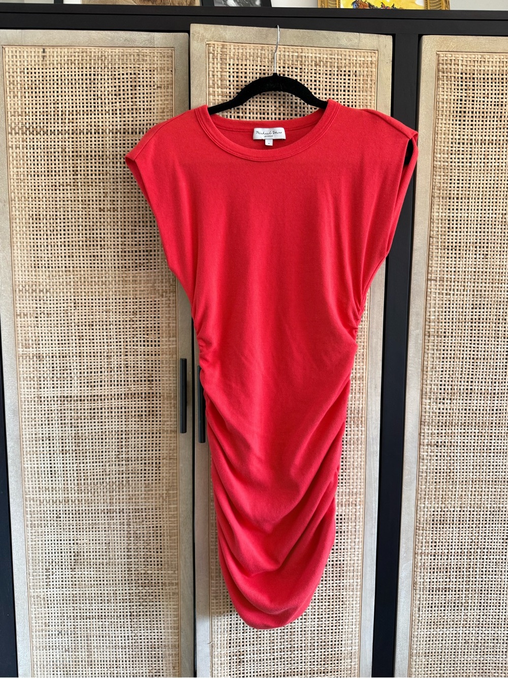 Michael Stars Vibrant Red Ruched Mini Dress